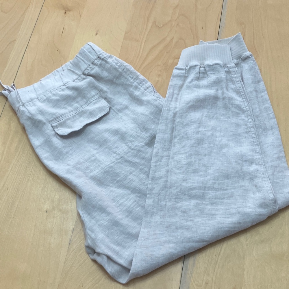 Caslon Cream Off-White Linen Cargo Jogger Pants Size 14 W